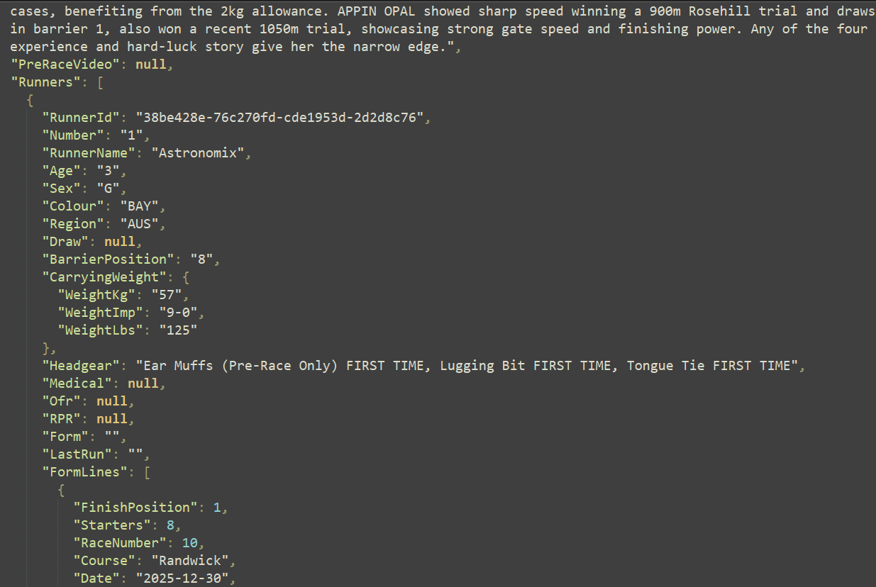 Race Cards API Data
